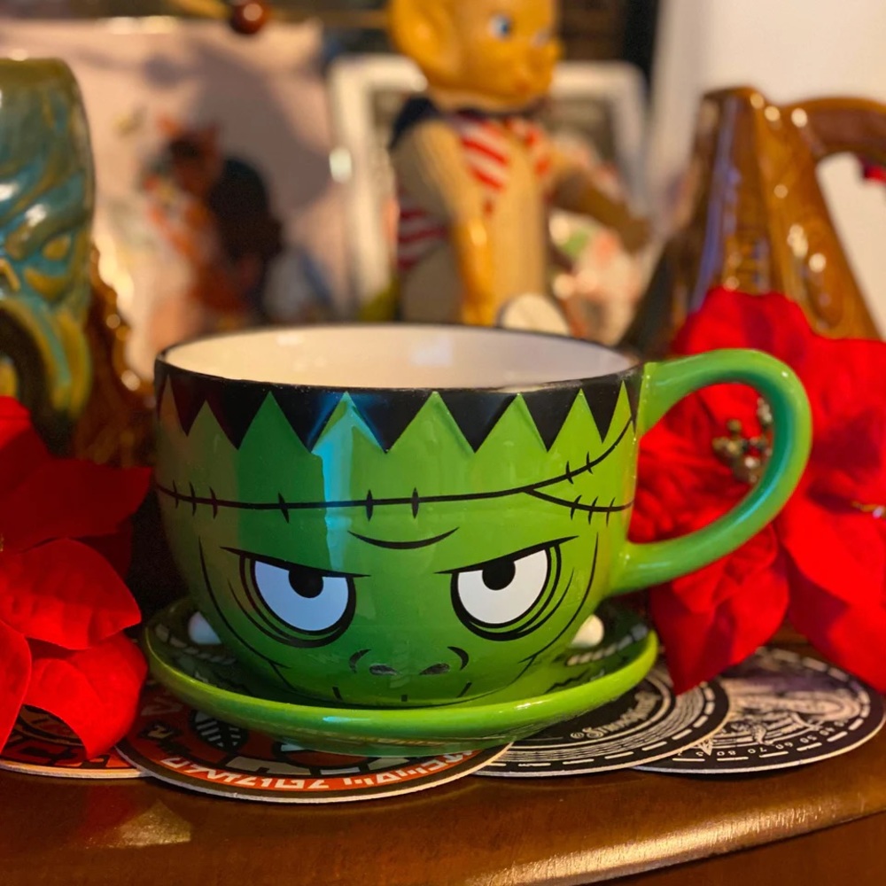 Frankenstein NEW SOUP COFFEE mug saucer SET pychobilly monster tea cup - Picture 7 of 8